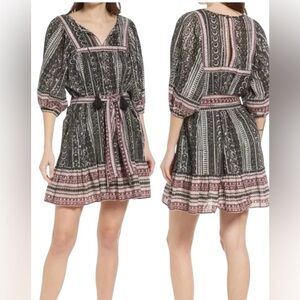 Cleobella Magdalena Organic Cotton Stripe Print Mini Dress Boho Belted Medium NW